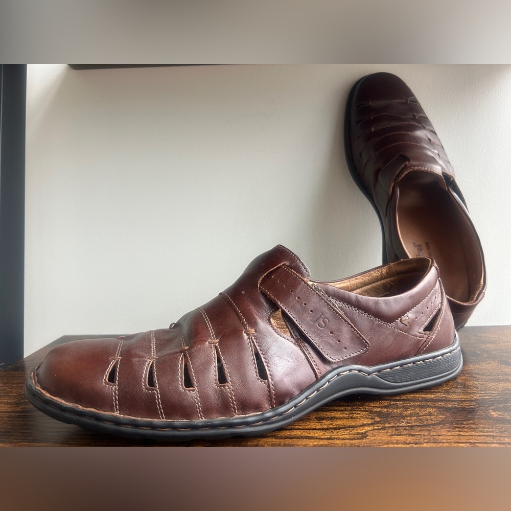 Josef Seibel Brown Leather Fisherman Comfort Shoes Men’s Size 14 EU 47